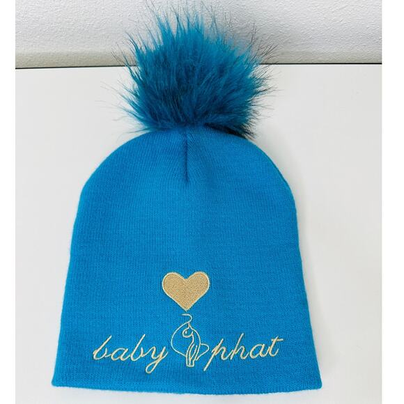 Baby Phat Blue with Gold Logo and Heart Pom Beanie OS - Picture 3 of 10
